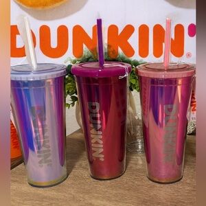 3 Dunkin' Donuts iridescent Valentine's Day 24oz tumblers with heart shaped
